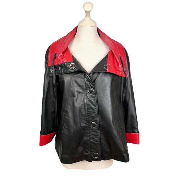 Rivorossi Genuine Leather Wide Sleeve Two Tone Jacket - Picture 2 of 11